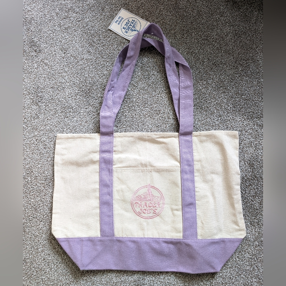 Trader Joe's Lavender LARGE Canvas Tote Bag